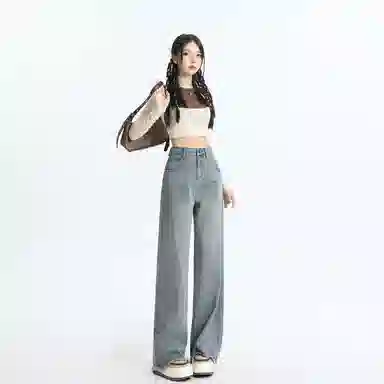 玫丝朵 美式复古高腰宽松阔腿牛仔裤 女款