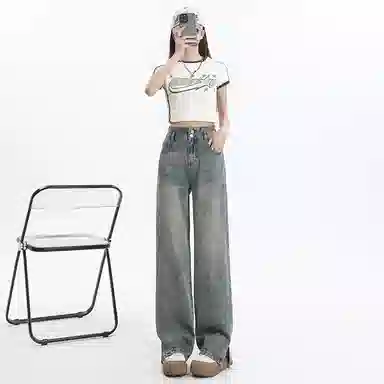 玫丝朵 美式复古高腰直筒牛仔裤 女款