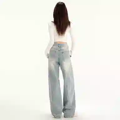 玫丝朵 宽松舒适纯色牛仔裤 女款 浅蓝