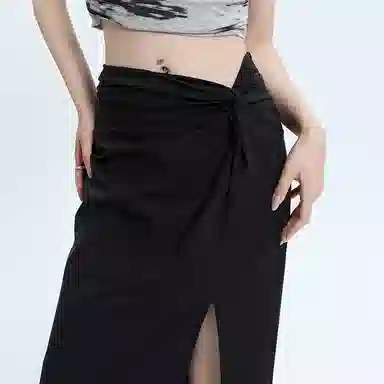 玫丝朵 开叉纯色高腰长款休闲长裙 女款