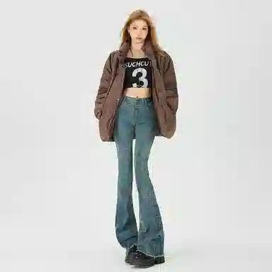 玫丝朵 甜酷少女感流苏毛边牛仔裤 女款