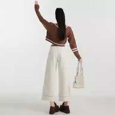 玫丝朵 高腰适中宽松阔腿牛仔裤 女款