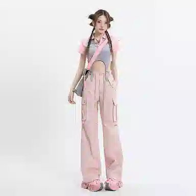 玫丝朵 纯色高腰宽松工装简约休闲裤 女款