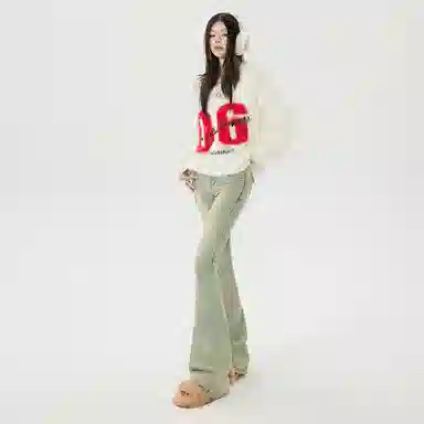 玫丝朵 美式辣妹修身喇叭高腰设计感牛仔裤 女款