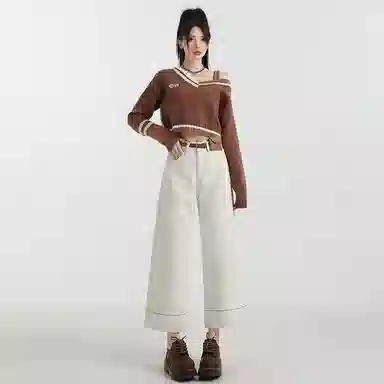 玫丝朵 高腰适中宽松阔腿牛仔裤 女款