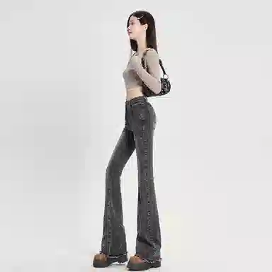 玫丝朵 甜酷少女感流苏毛边牛仔裤 女款