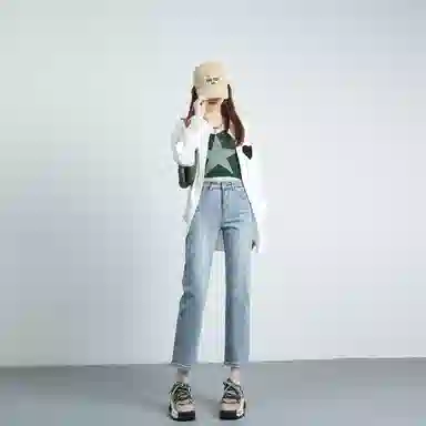 玫丝朵 法式高腰修身弹力九分牛仔裤 女款