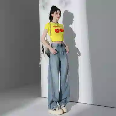 玫丝朵 复古宽松高腰舒适牛仔裤 女款