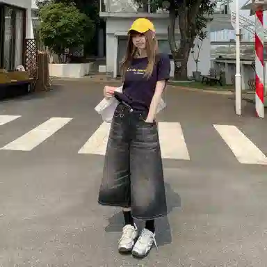 玫丝朵 复古高腰宽松牛仔短裤 女款