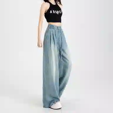 玫丝朵 百搭宽松阔腿牛仔裤 女款