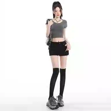 玫丝朵 时尚潮流高腰设计百搭牛仔短裤 女款