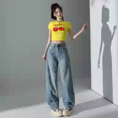 玫丝朵 复古宽松高腰舒适牛仔裤 女款