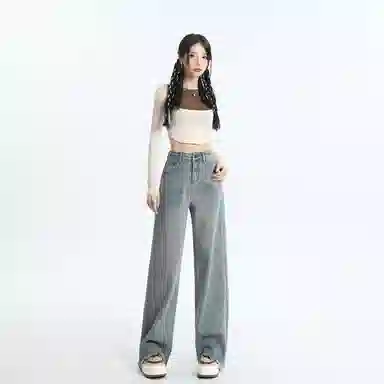 玫丝朵 美式复古高腰宽松阔腿牛仔裤 女款