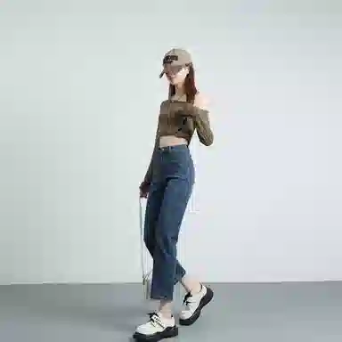 玫丝朵 法式高腰修身弹力九分牛仔裤 女款