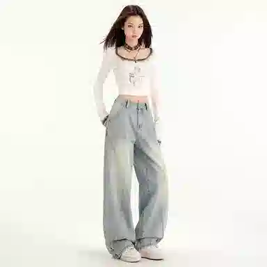 玫丝朵 宽松舒适纯色牛仔裤 女款 浅蓝