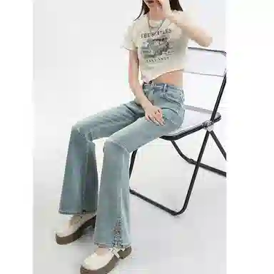 玫丝朵 侧开叉高弹微喇百搭马蹄牛仔裤 女款