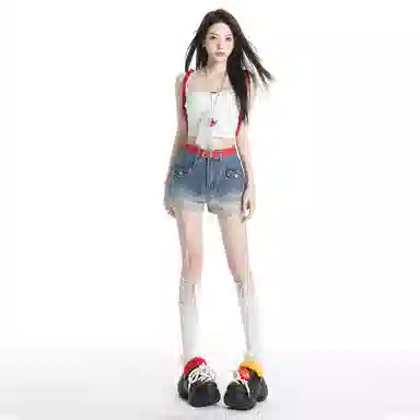 玫丝朵 渐变辣妹简约舒适潮流牛仔短裤 女款