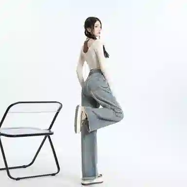 玫丝朵 美式复古高腰宽松阔腿牛仔裤 女款