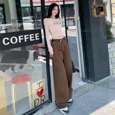 玫丝朵 宽松阔腿百搭韩系高腰牛仔裤 女款