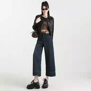 玫丝朵 高腰适中阔腿宽松牛仔裤 女款