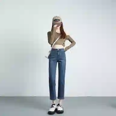 玫丝朵 法式高腰修身弹力九分牛仔裤 女款