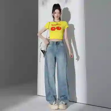 玫丝朵 复古宽松高腰舒适牛仔裤 女款