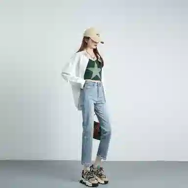 玫丝朵 法式高腰修身弹力九分牛仔裤 女款