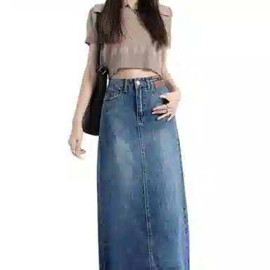 北极绒 复古高腰显瘦牛仔长裙 女款