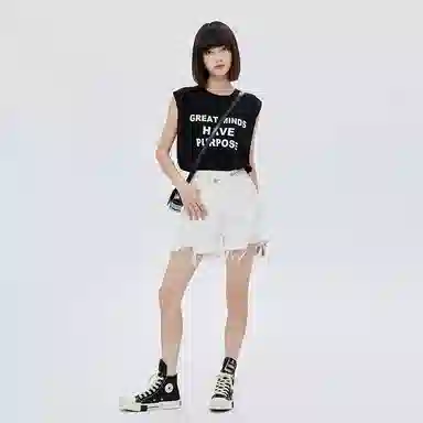 SOON FLOWER Distressed Denim Shorts White