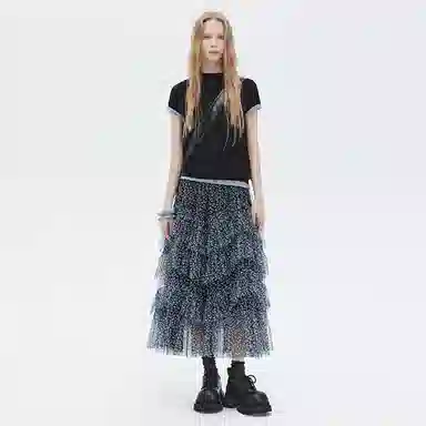 SHUEN Mesh Leopard Print Skirt