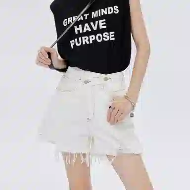 SOON FLOWER Distressed Denim Shorts White