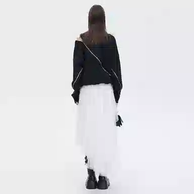 SHUEN High Waist A-Line Mesh Skirt White