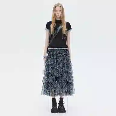 SHUEN Mesh Leopard Print Skirt