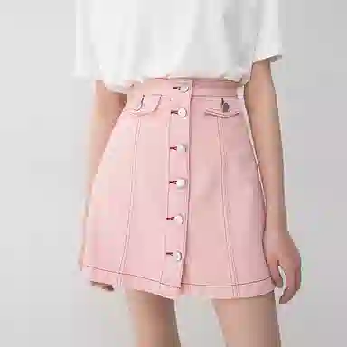 SOON FLOWER Denim Skirt Pink