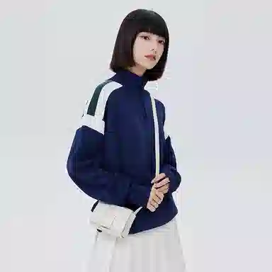 SOON FLOWER Stand Collar Zip Colorblock Pullover Sweater