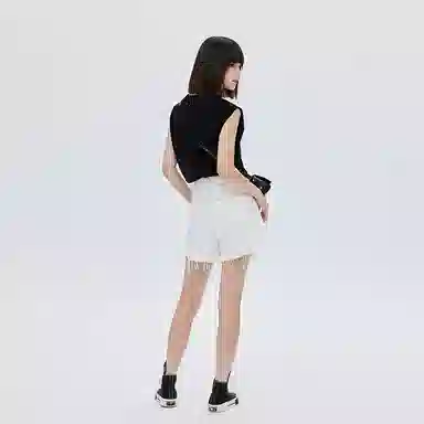 SOON FLOWER Distressed Denim Shorts White