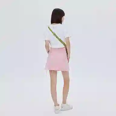 SOON FLOWER Asymmetric High Waist Denim Skirt Pink