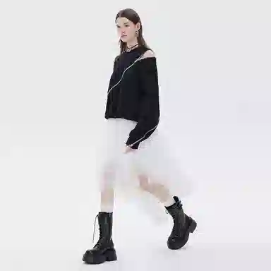 SHUEN High Waist A-Line Mesh Skirt White