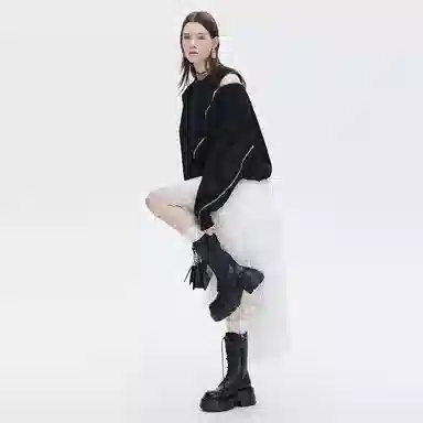 SHUEN High Waist A-Line Mesh Skirt White