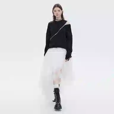 SHUEN High Waist A-Line Mesh Skirt White