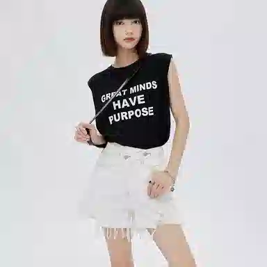 SOON FLOWER Distressed Denim Shorts White