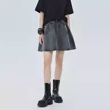 SHUEN Denim Skirt Black Grey