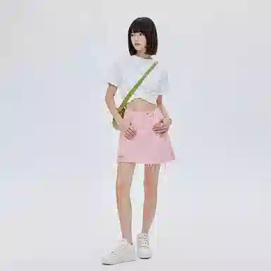 SOON FLOWER Asymmetric High Waist Denim Skirt Pink