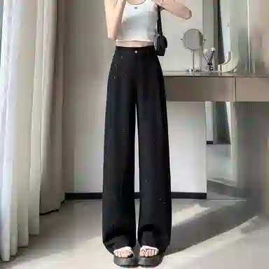 思蓓儿 亮片烫钻高腰窄版阔腿裤休闲裤 女款