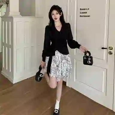 思蓓儿 水墨花设计感收腰长袖连衣裙 女款