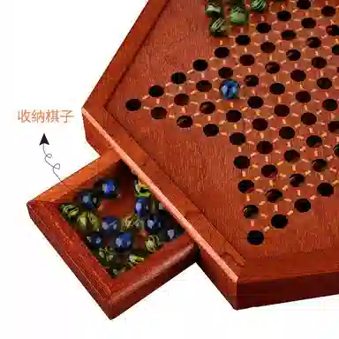 乐智由我 实木中国抽屉式玻璃弹珠成号六角 桌游