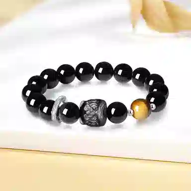 【999足银 祥瑞醒狮】 福韵金 六桂福 招财狮子新中式国潮时来运转轻奢时尚简约百搭串珠#好运 黑曜石 手串 男女同款情侣款