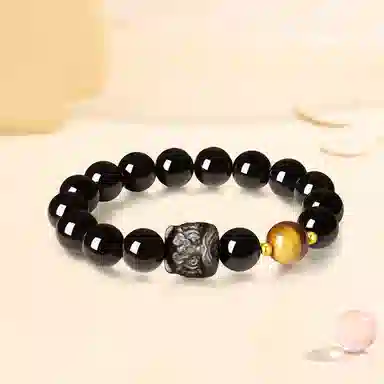 【S925银 祥瑞醒狮】 福韵金 六桂福 招财狮子新中式国潮时来运转轻奢时尚简约百搭串珠#好运 黑曜石 手串 男女同款情侣款