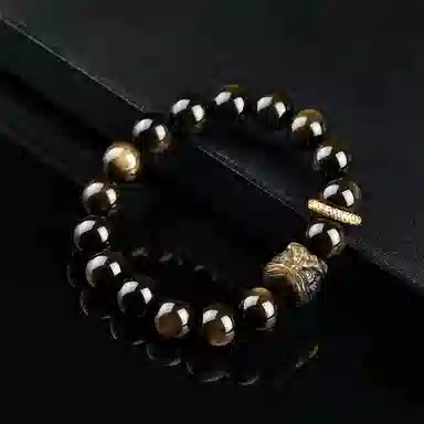【999足银 祥瑞招财】 福韵金 六桂福 乾坤圈醒狮新中式国潮时来运转轻奢时尚简约百搭串珠#好运 黑曜石 手串 男女同款情侣款
