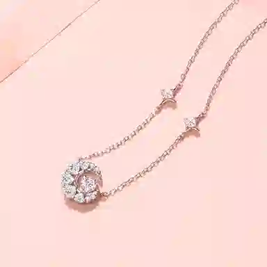 【S925银纯银 梦幻心月】 福韵金 六桂福 月亮粉色爱心轻奢精致高级简约甜美温柔闪耀恋爱告白百搭 银 项链 女款